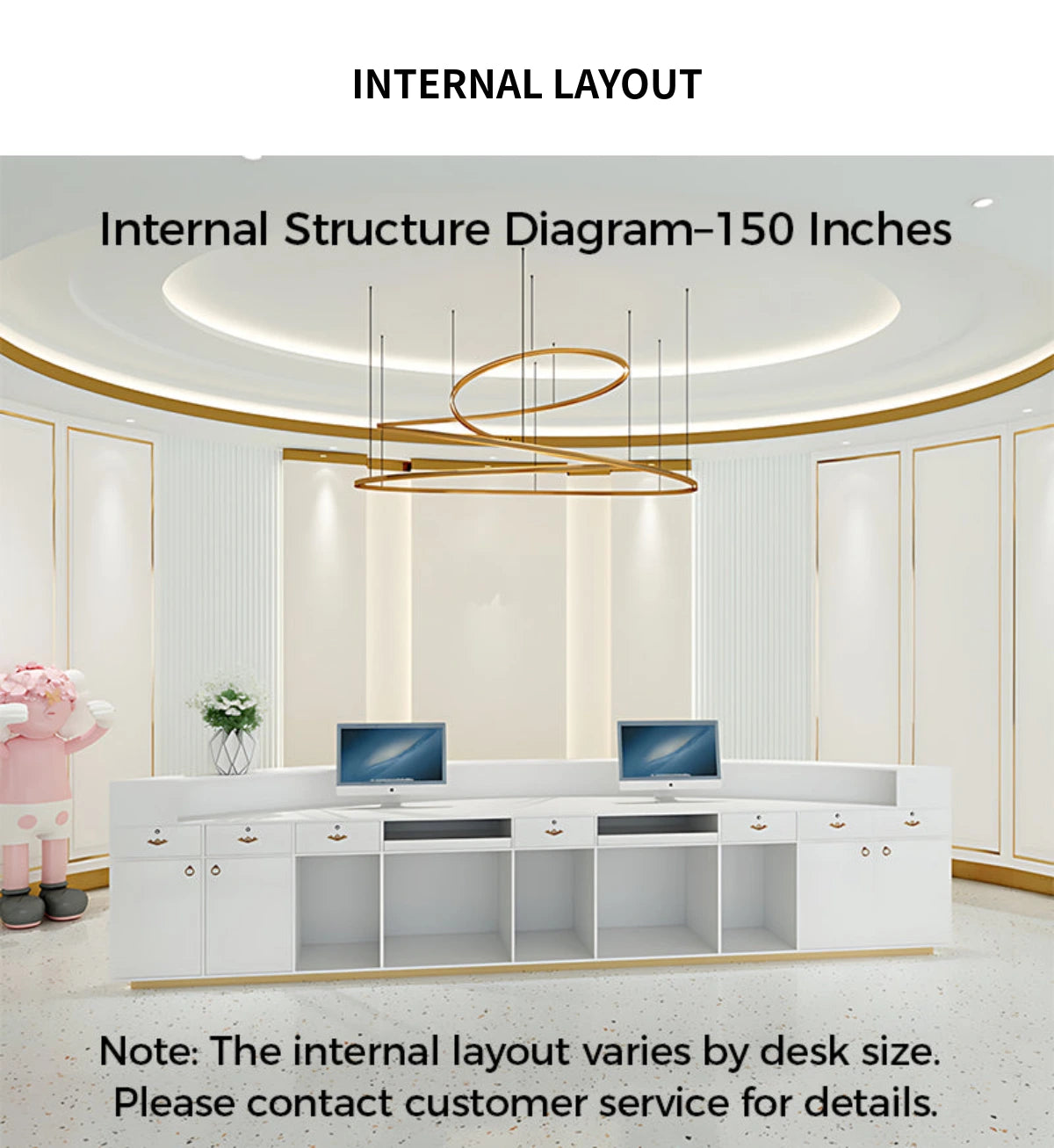 Curved Reception Desk 59-205 in Wide with Keyboard Tray, File Drawers & LED Lighting — Detail image 8