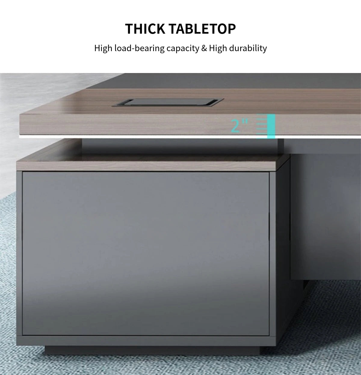 Modern Executive Desk 21-126 in Wide with Cable Management & Side Storage for Home Office — Detail image 4