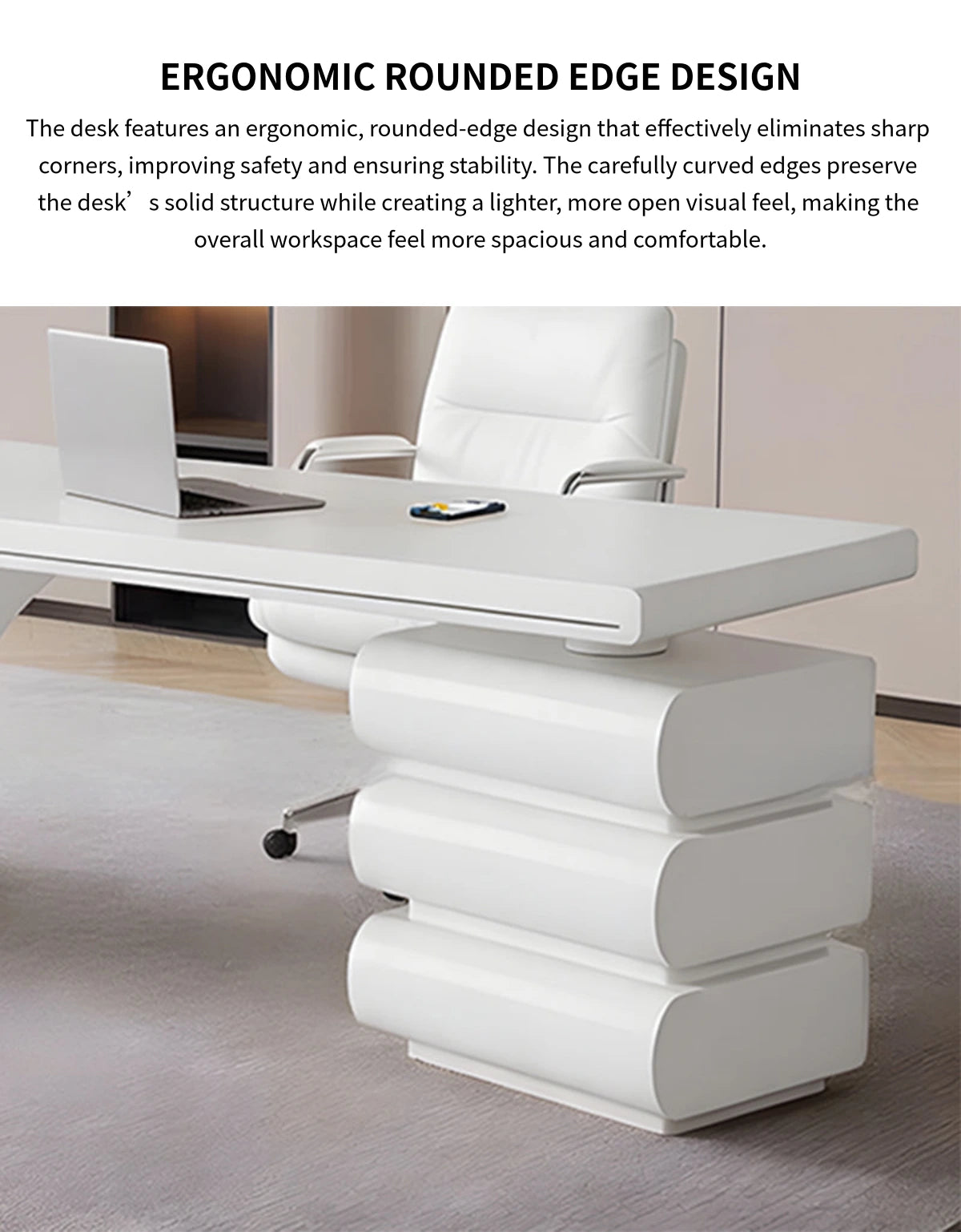 Chic Solid Wood Lacquer Executive Desk with Ergonomic Curved Edges & Ample Storage for Modern Home & Office LBZ-2342 — Detail image 3
