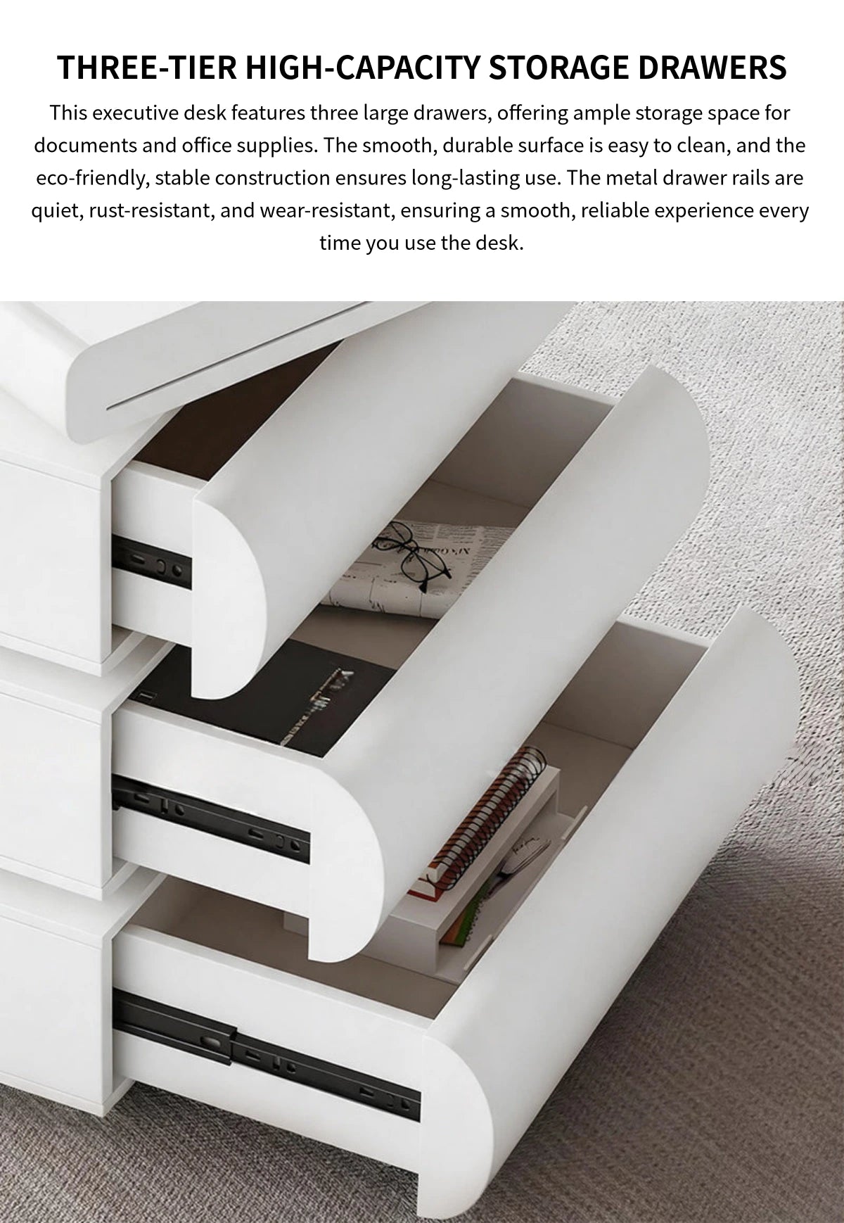 Chic Solid Wood Lacquer Executive Desk with Ergonomic Curved Edges & Ample Storage for Modern Home & Office LBZ-2342 — Detail image 5