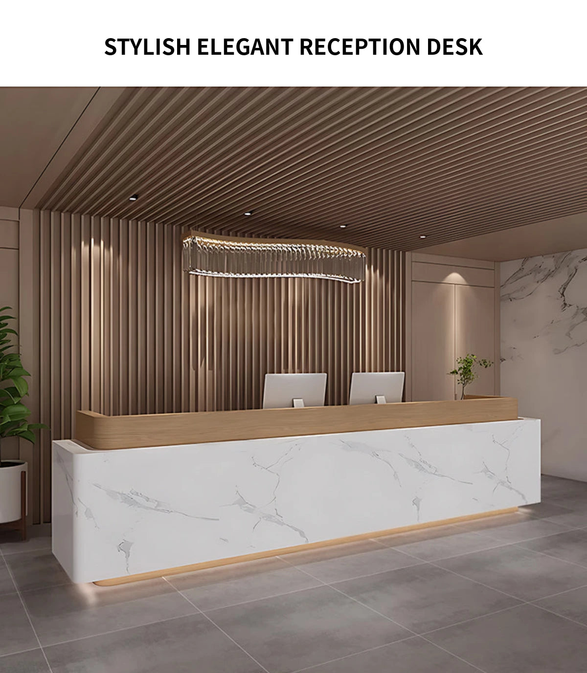 Curved Reception Desk 59-157 in Wide with Dual-Tone, LED Lighting & Lumbar Support — Detail image 2