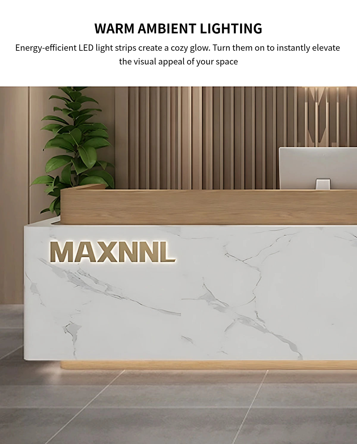 Curved Reception Desk 59-157 in Wide with Dual-Tone, LED Lighting & Lumbar Support — Detail image 5