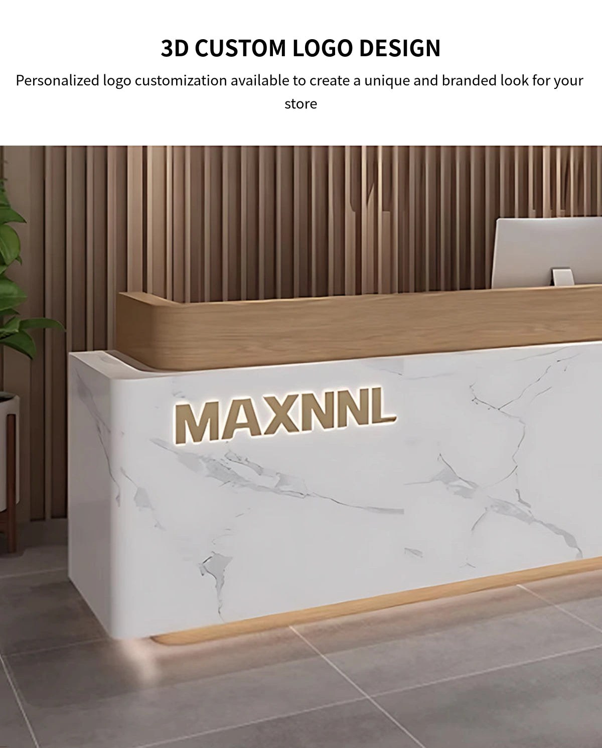 Curved Reception Desk 59-157 in Wide with Dual-Tone, LED Lighting & Lumbar Support — Detail image 6