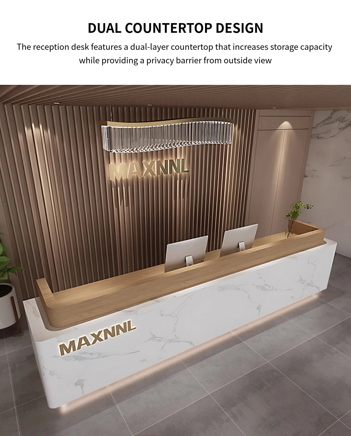 Curved Reception Desk 59-157 in Wide with Dual-Tone, LED Lighting & Lumbar Support — Detail image 7