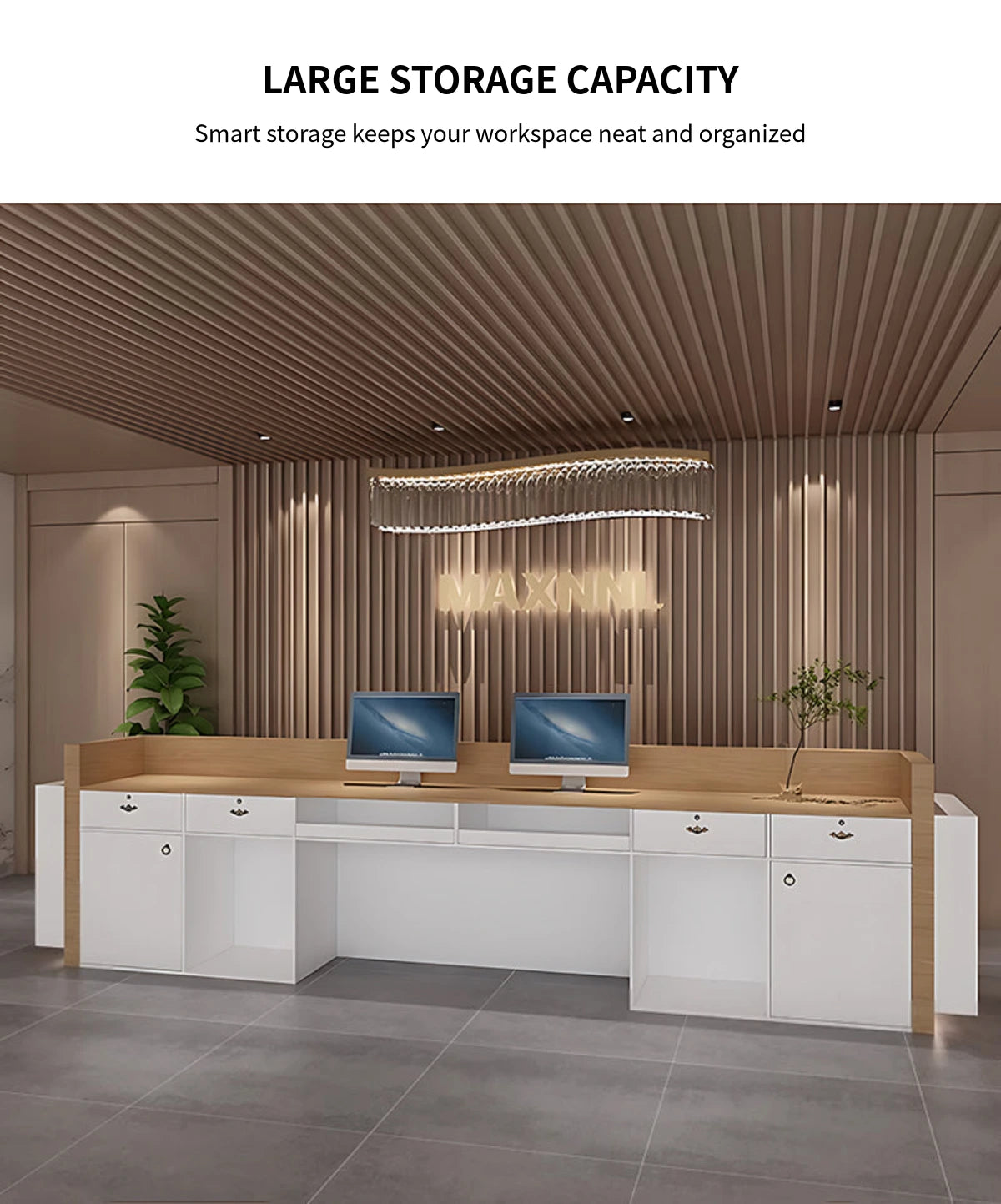 Curved Reception Desk 59-157 in Wide with Dual-Tone, LED Lighting & Lumbar Support — Detail image 8