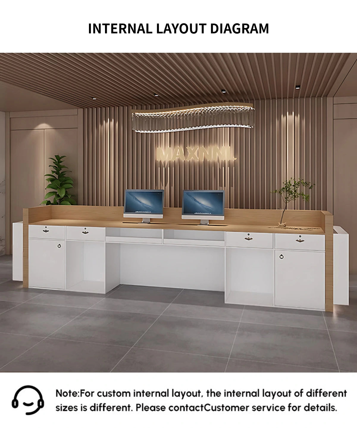 Curved Reception Desk 59-157 in Wide with Dual-Tone, LED Lighting & Lumbar Support — Detail image 9