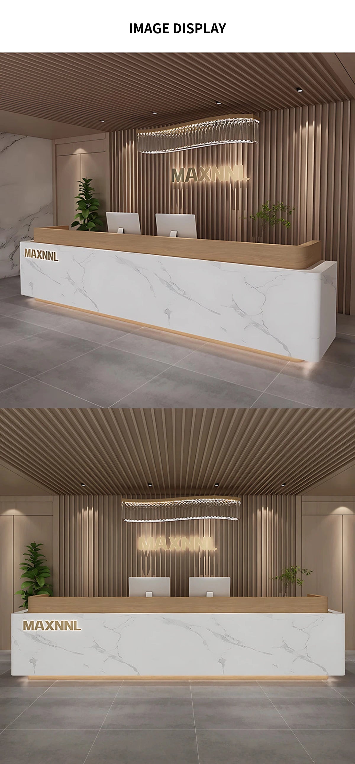 Curved Reception Desk 59-157 in Wide with Dual-Tone, LED Lighting & Lumbar Support — Detail image 10