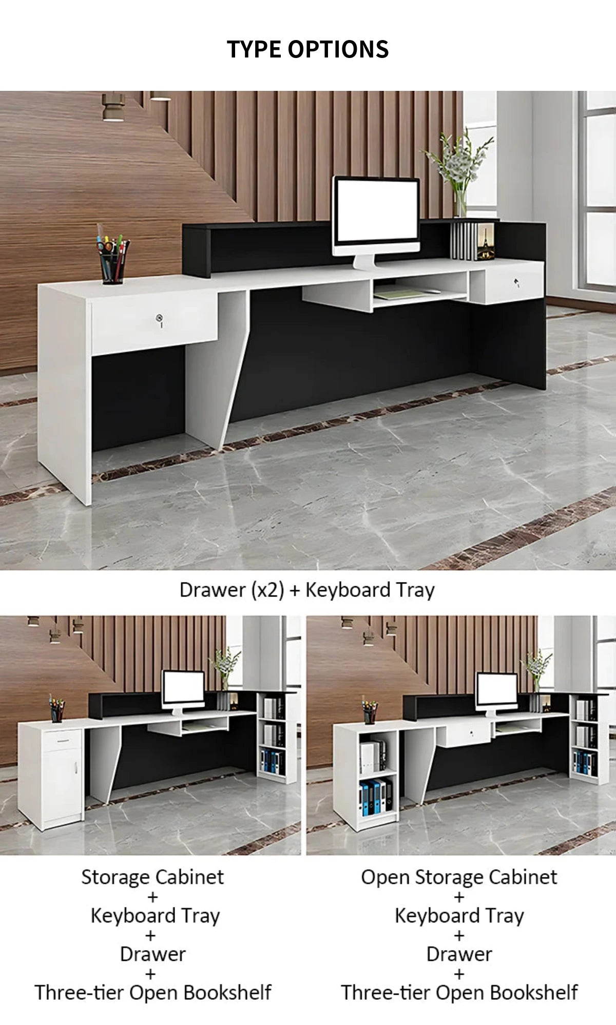 Modern Reception Desk 47-126 in Wide with Lumbar Support for Office Lobby — Detail image 8