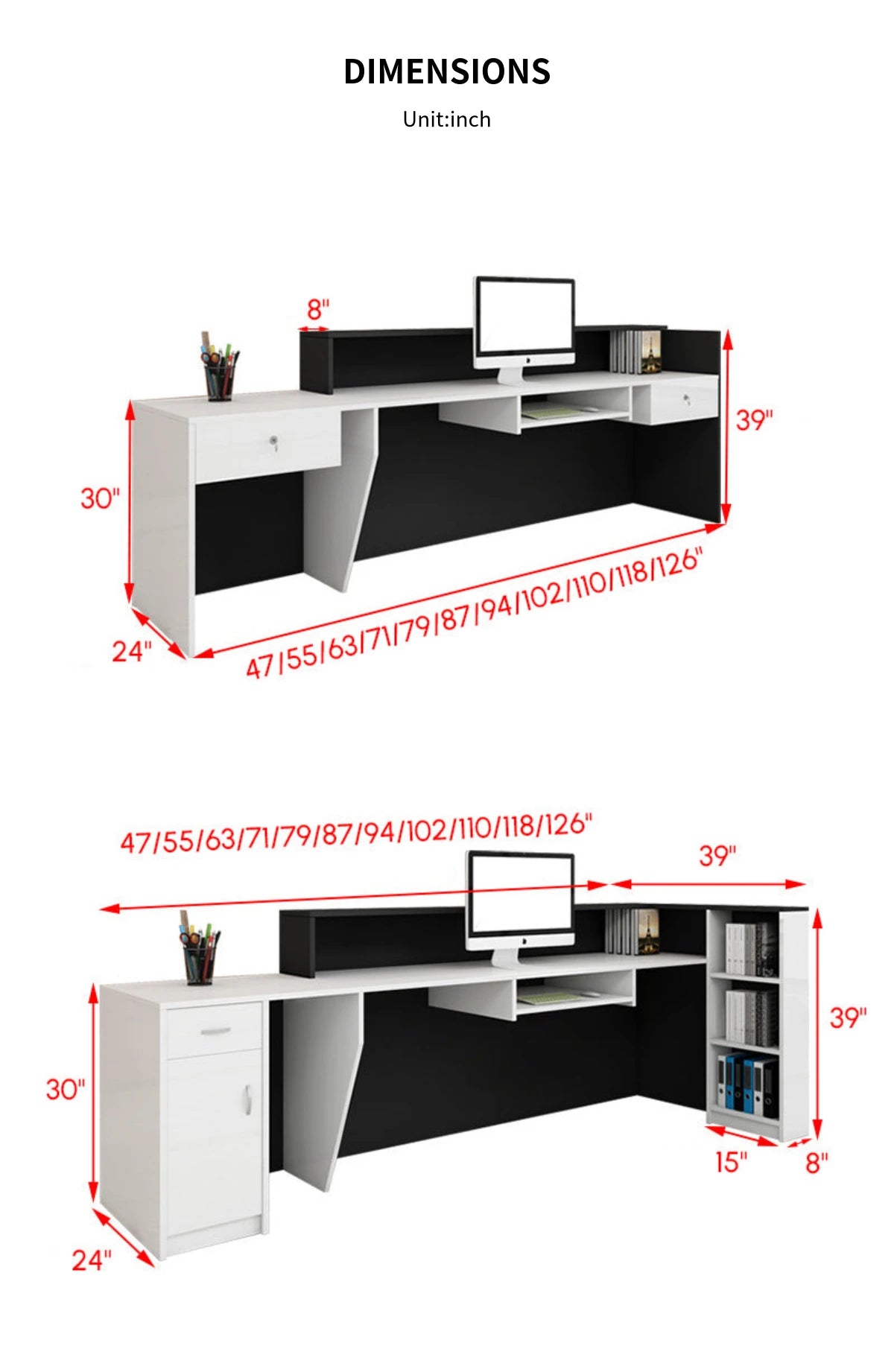 Modern Reception Desk 47-126 in Wide with Lumbar Support for Office Lobby — Detail image 10