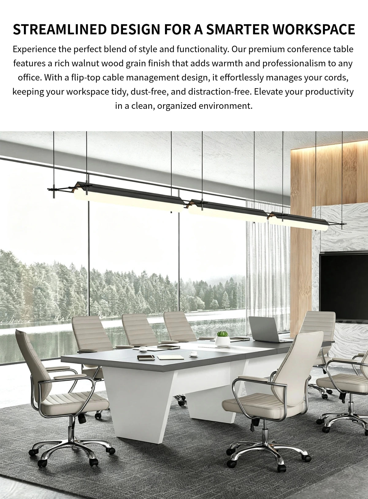 Rectangular Conference Table with Dual-Tone, Cable Management & Walnut for Boardroom — Detail image 1