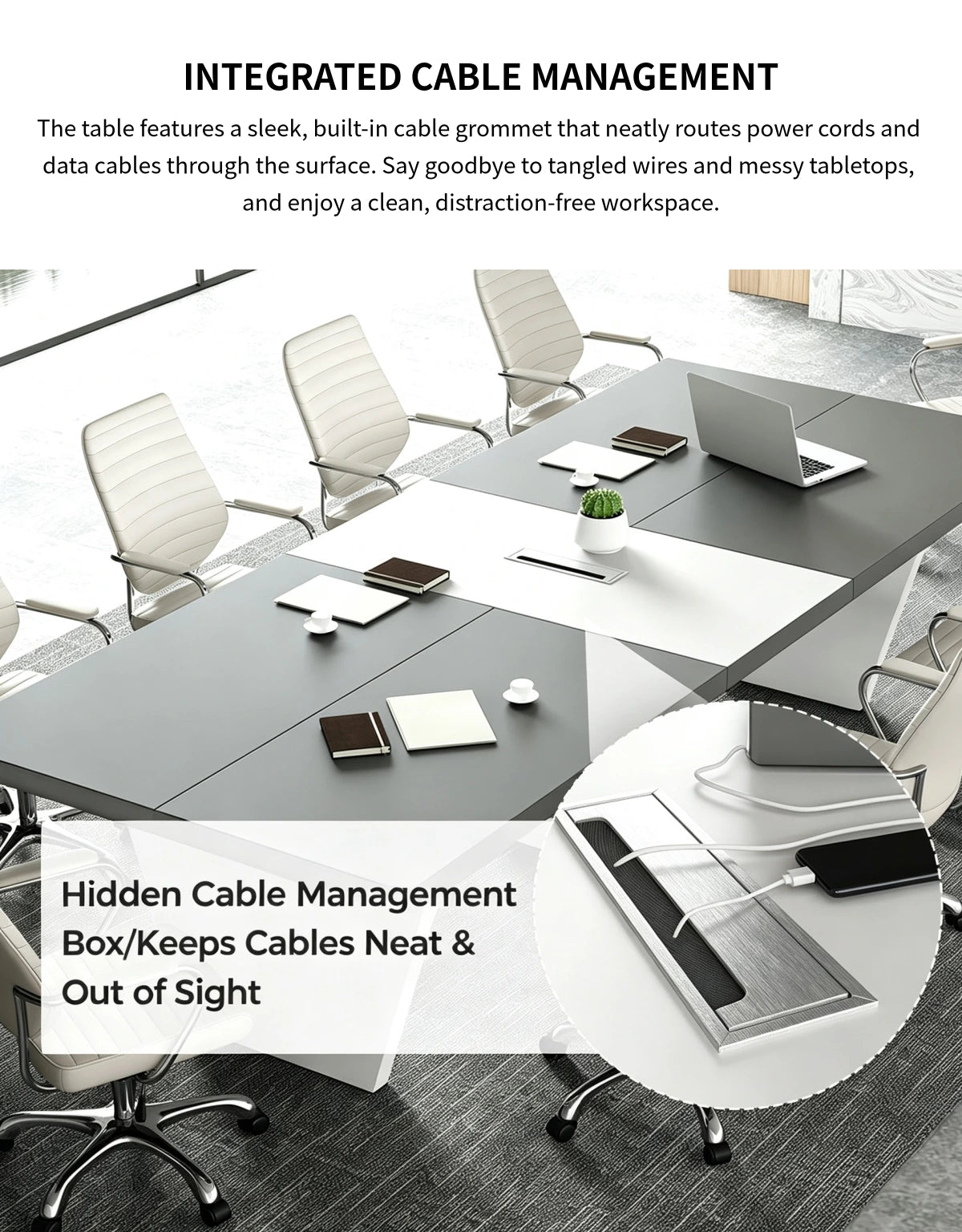 Rectangular Conference Table with Dual-Tone, Cable Management & Walnut for Boardroom — Detail image 3