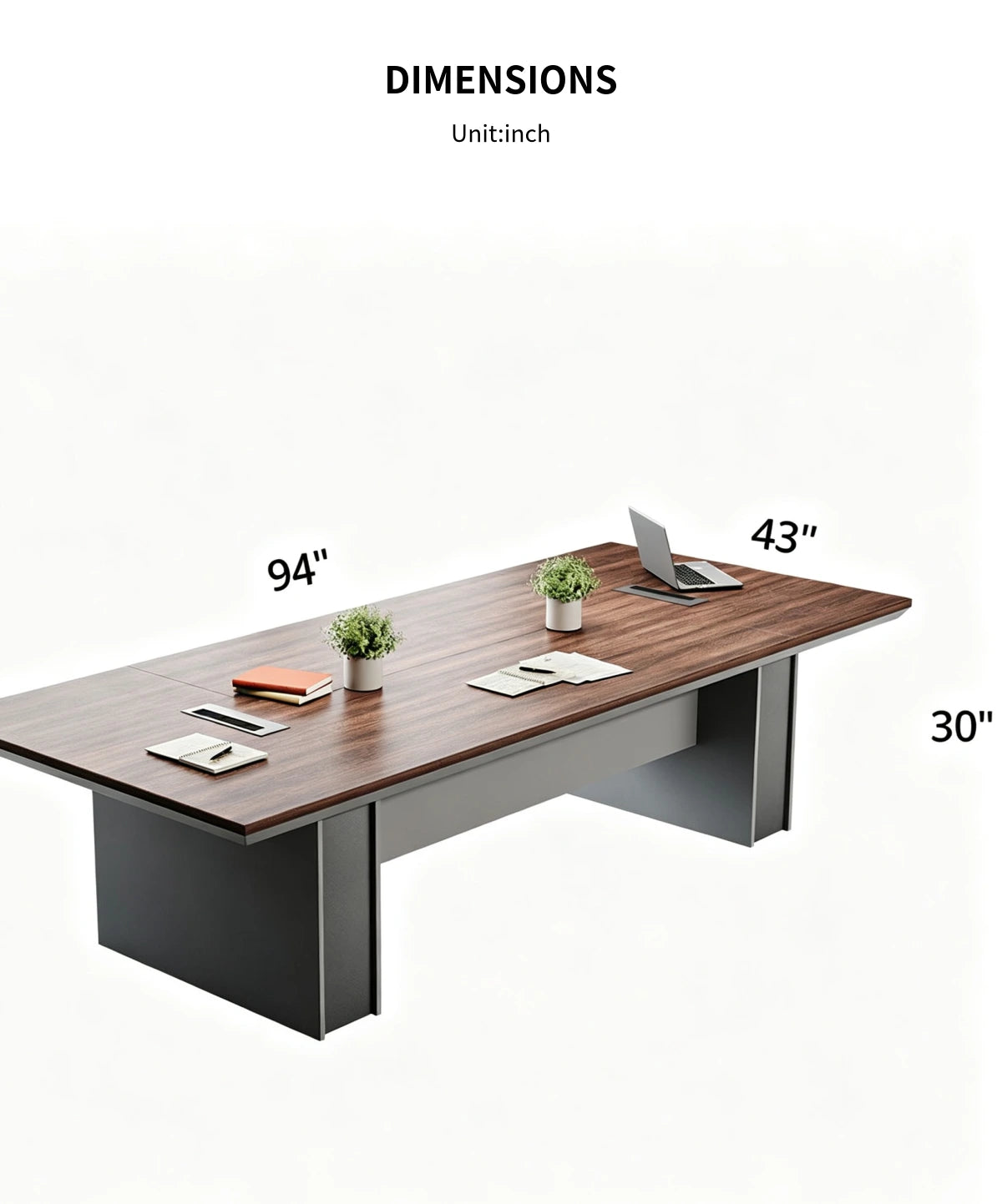 Rectangular Conference Table 94 in Wide (7.8 ft) with Built-In Outlets & Cable Management — Detail image 8