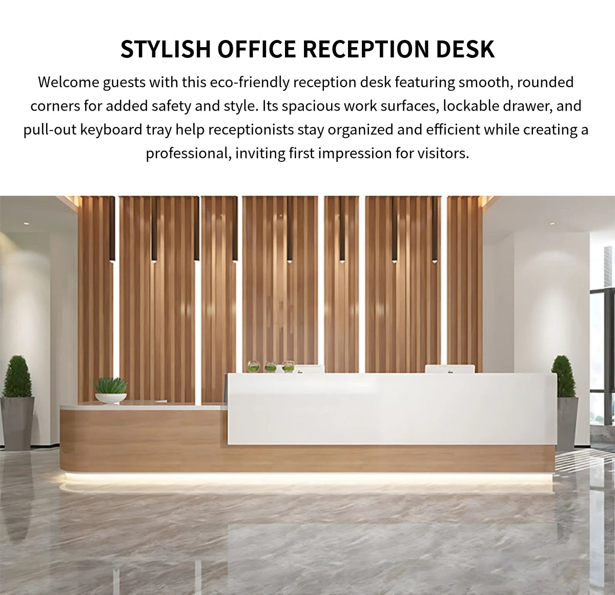 L-Shaped Reception Desk 39-236 in Wide with Dual-Tone, Keyboard Tray & File Drawers — Detail image 1