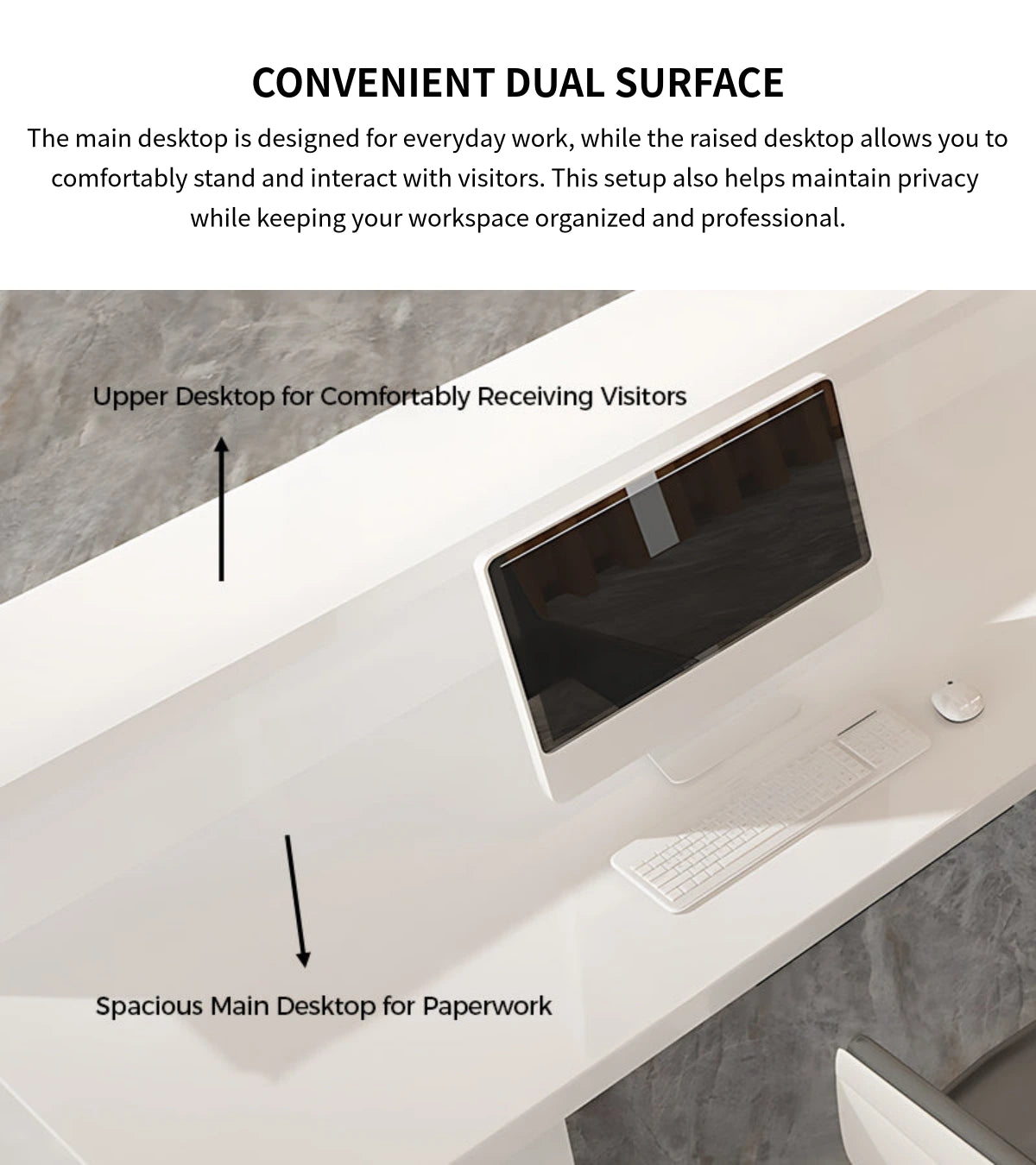L-Shaped Reception Desk 39-236 in Wide with Dual-Tone, Keyboard Tray & File Drawers — Detail image 4