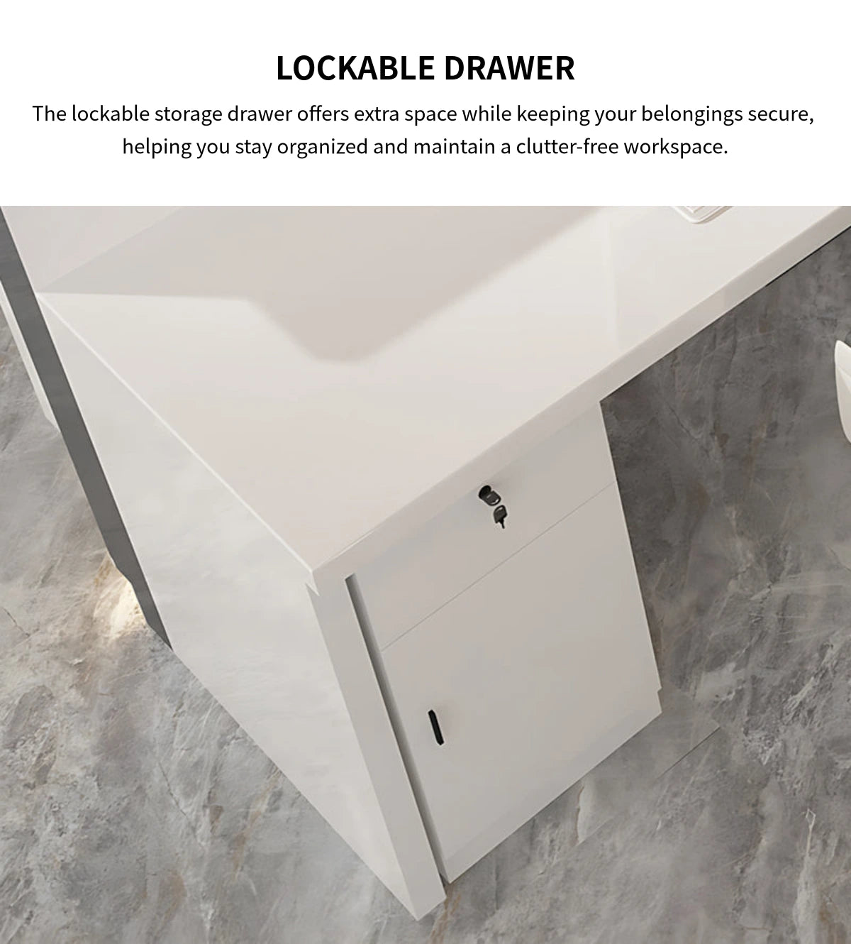L-Shaped Reception Desk 39-236 in Wide with Dual-Tone, Keyboard Tray & File Drawers — Detail image 5