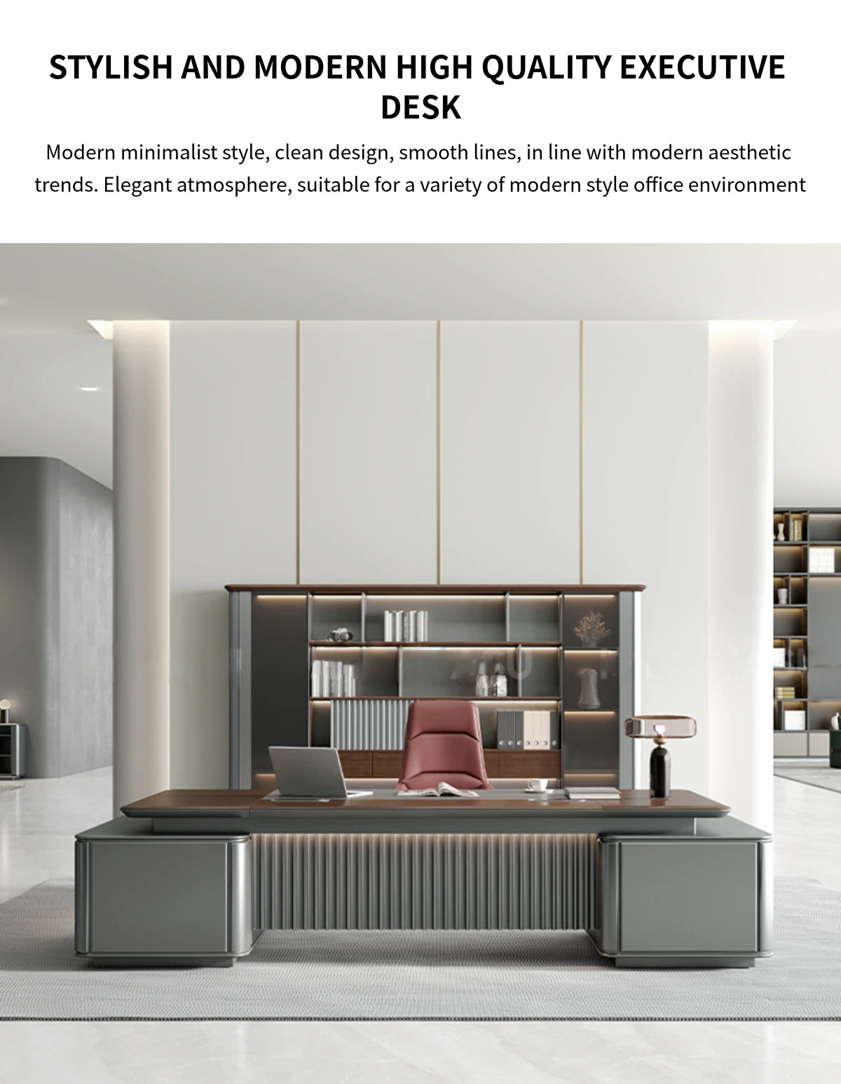Modern Executive Desk with Solid Wood, File Drawers & Lumbar Support for Home Office — Detail image 1
