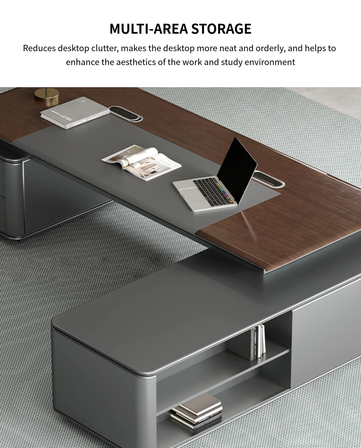 Modern Executive Desk with Solid Wood, File Drawers & Lumbar Support for Home Office — Detail image 2