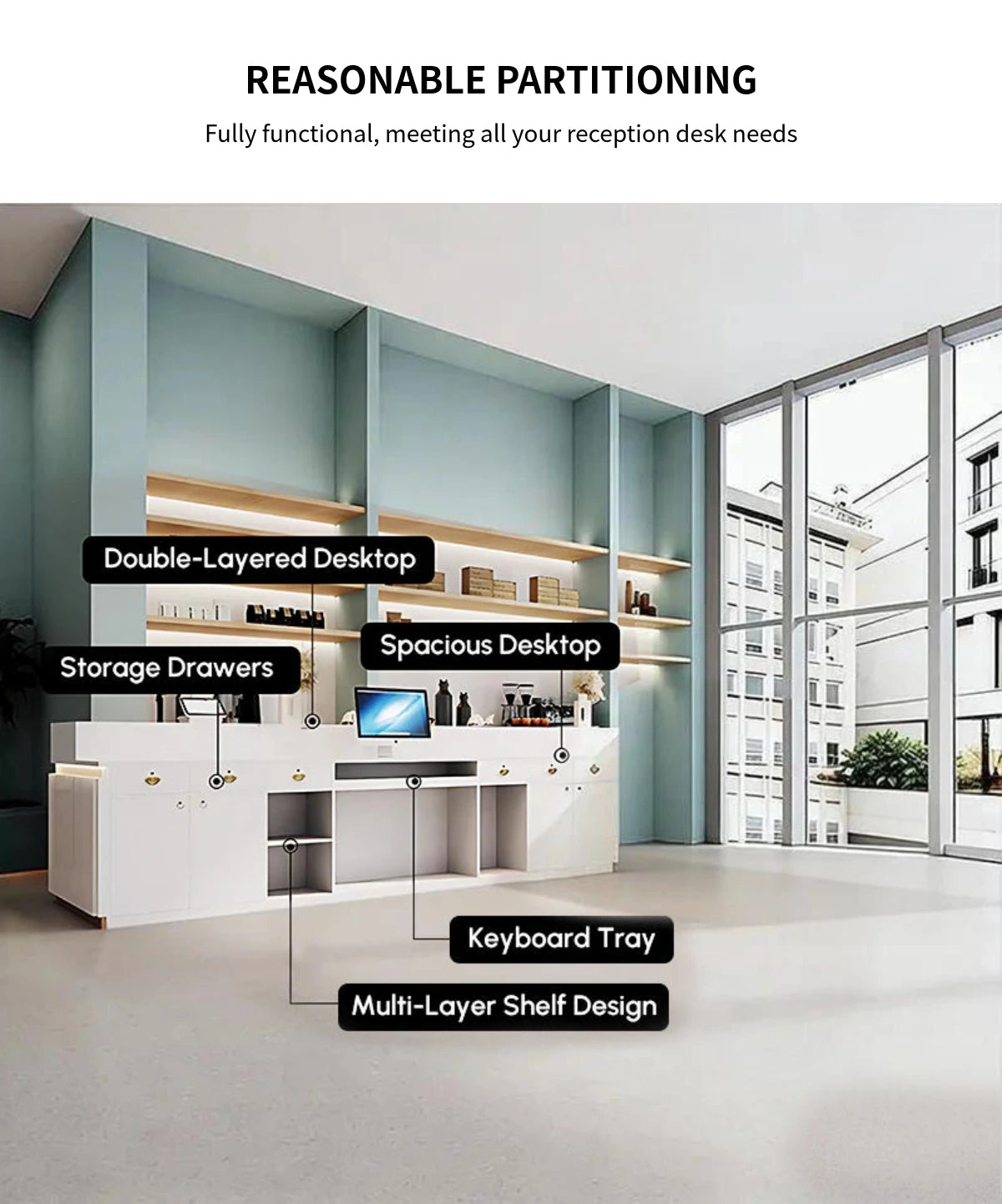 Modern Reception Desk 63-157 in Wide for Office Lobby — Detail image 6