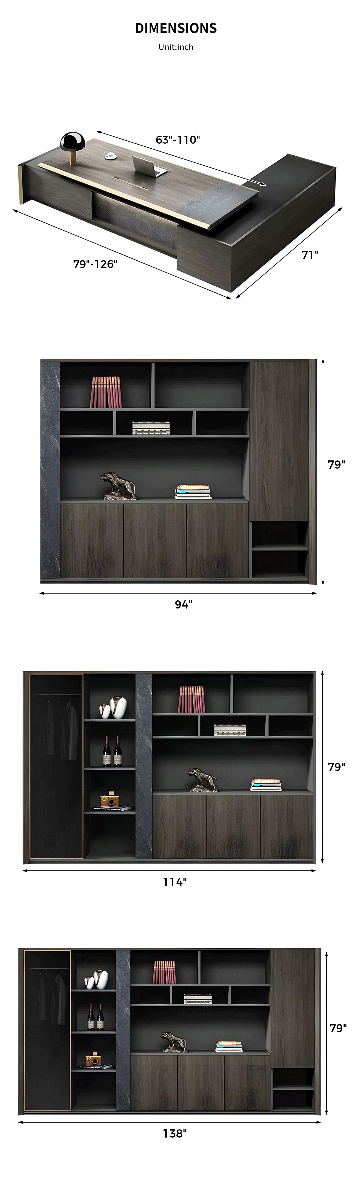 Modern Executive Desk with LED Lighting, Side Storage & Marble Top for Home Office — Detail image 9
