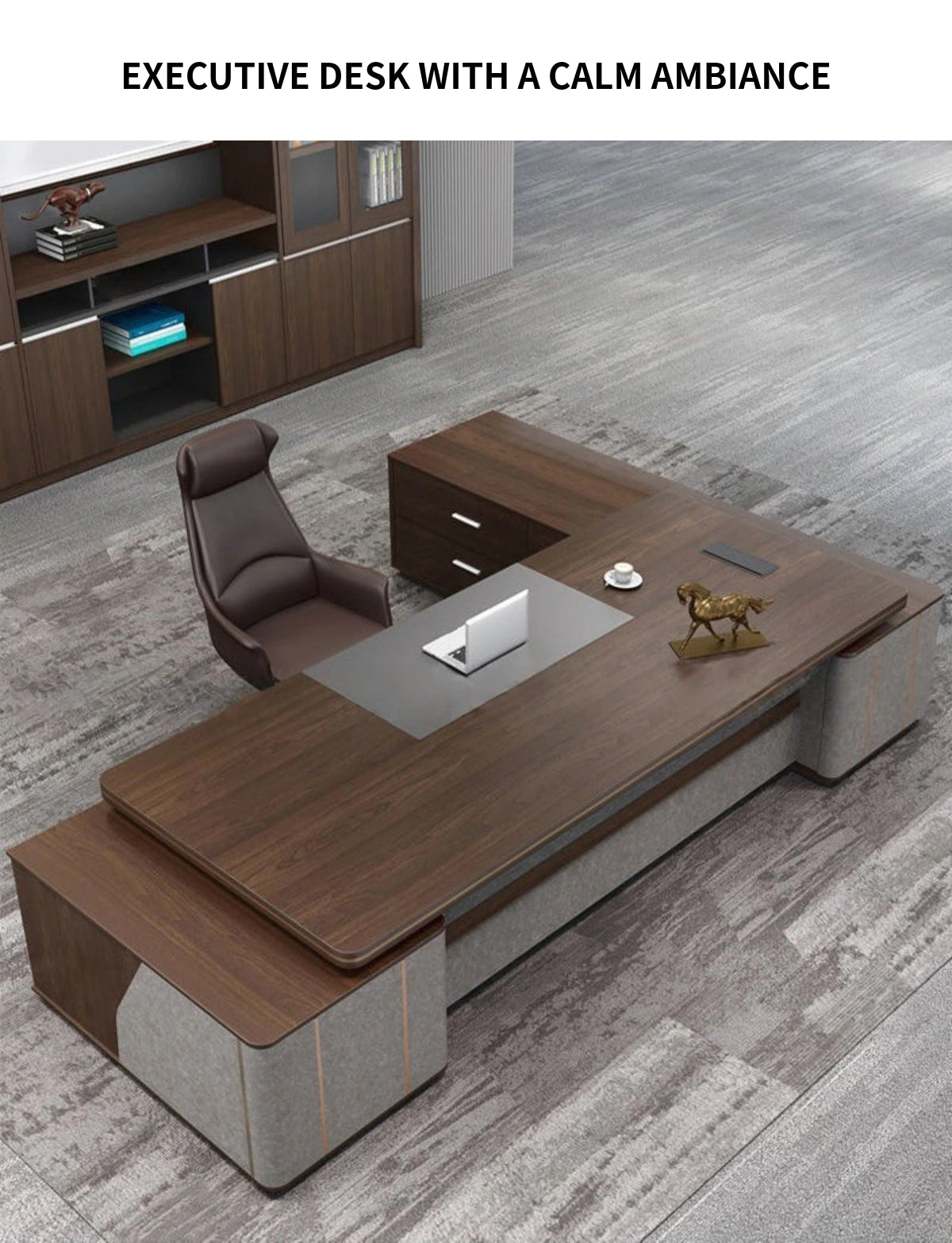 Modern Executive Desk with Curved, Cable Management & Lumbar Support for Home Office — Detail image 1