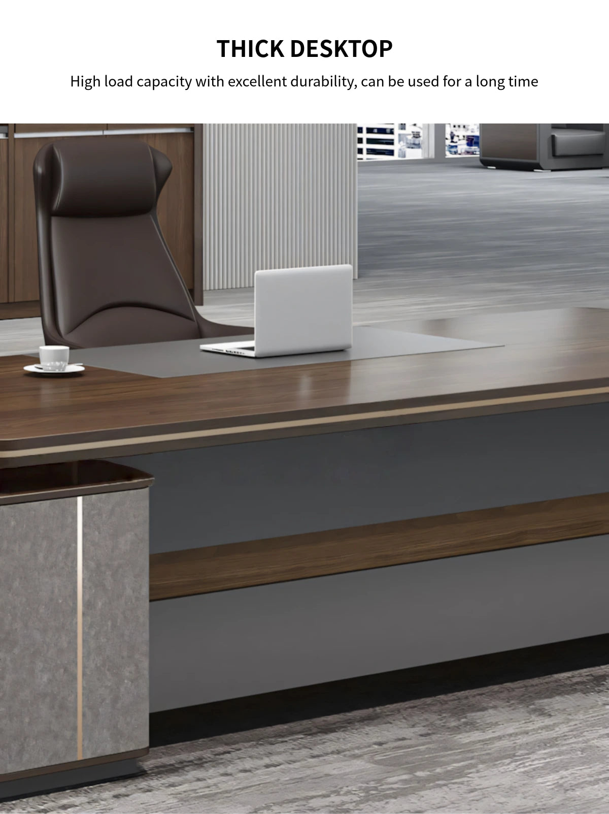 Modern Executive Desk with Curved, Cable Management & Lumbar Support for Home Office — Detail image 2