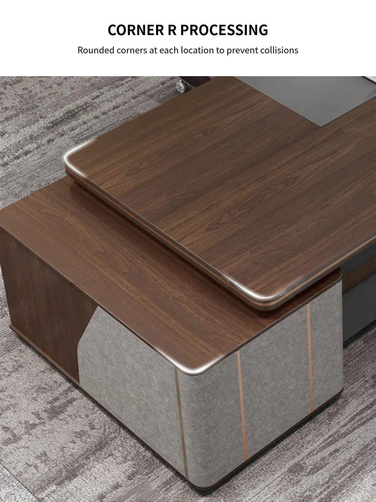 Modern Executive Desk with Curved, Cable Management & Lumbar Support for Home Office — Detail image 3