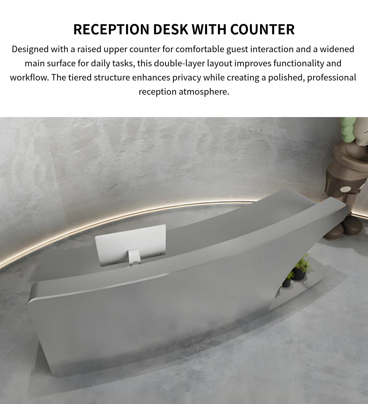 Salon Reception Desk 59-142 in Wide with Stainless Steel, Keyboard Tray & Lockable — Detail image 3