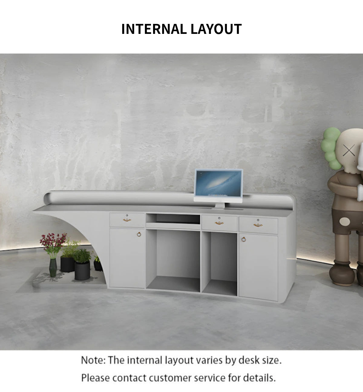 Salon Reception Desk 59-142 in Wide with Stainless Steel, Keyboard Tray & Lockable — Detail image 7