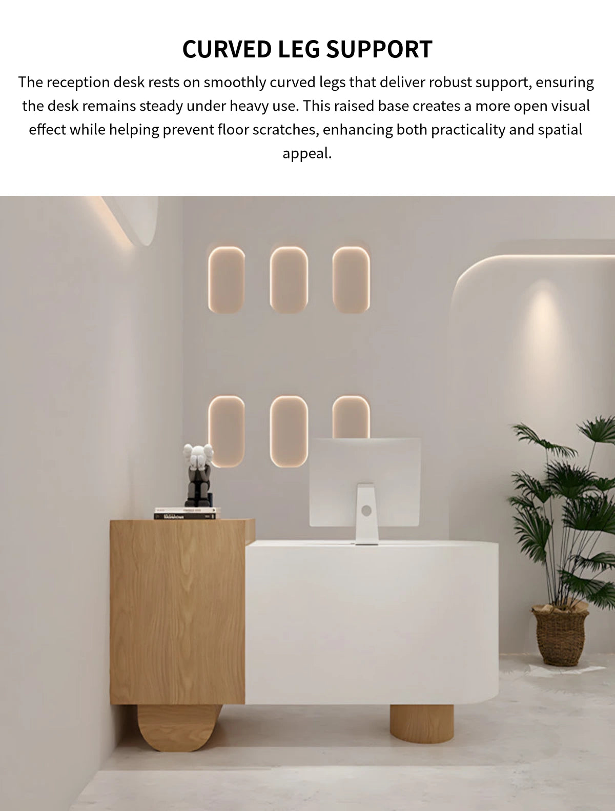 Curved Reception Desk 31-118 in Wide with Dual-Tone, Keyboard Tray & File Drawers — Detail image 5