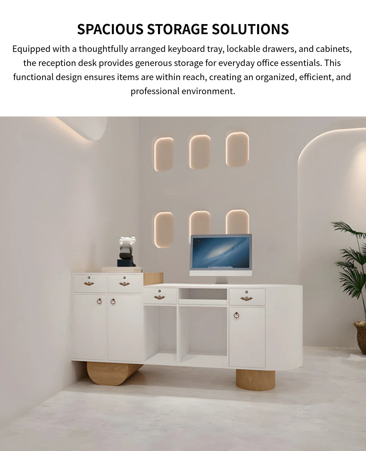 Curved Reception Desk 31-118 in Wide with Dual-Tone, Keyboard Tray & File Drawers — Detail image 6