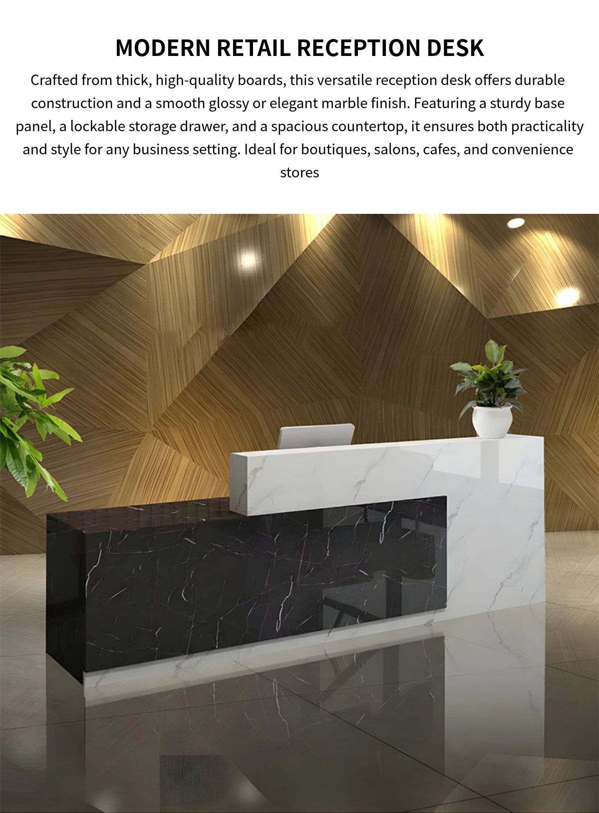 Salon Reception Desk 71-118 in Wide with Dual-Tone, Keyboard Tray & Lockable for Salon — Detail image 1