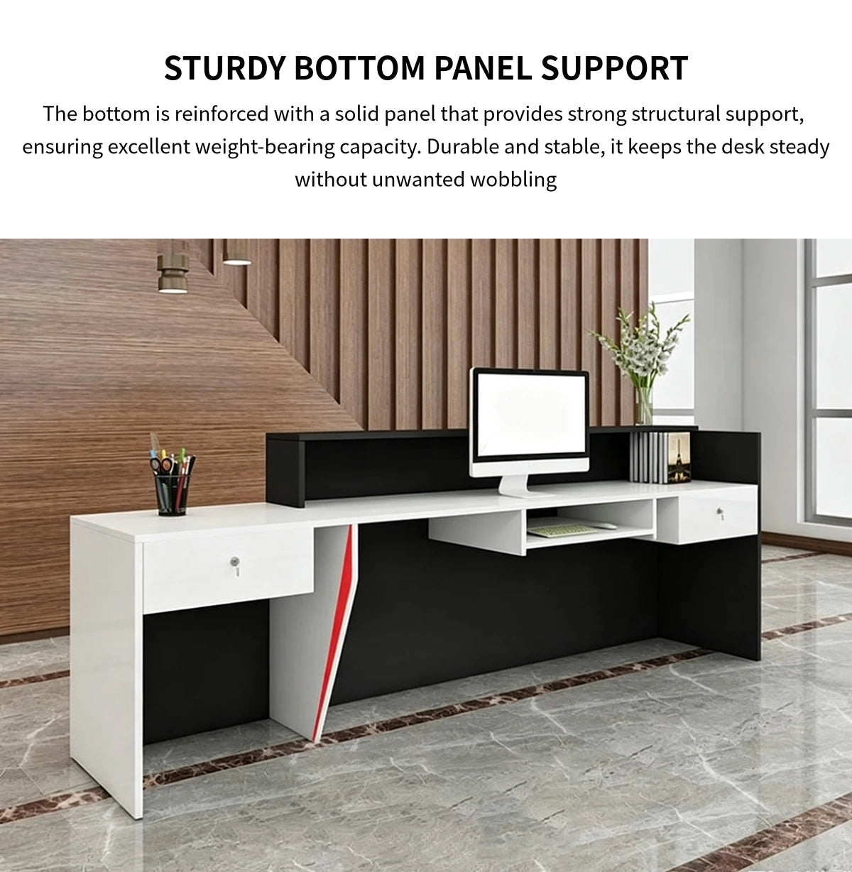 Salon Reception Desk 71-118 in Wide with Dual-Tone, Keyboard Tray & Lockable for Salon — Detail image 6