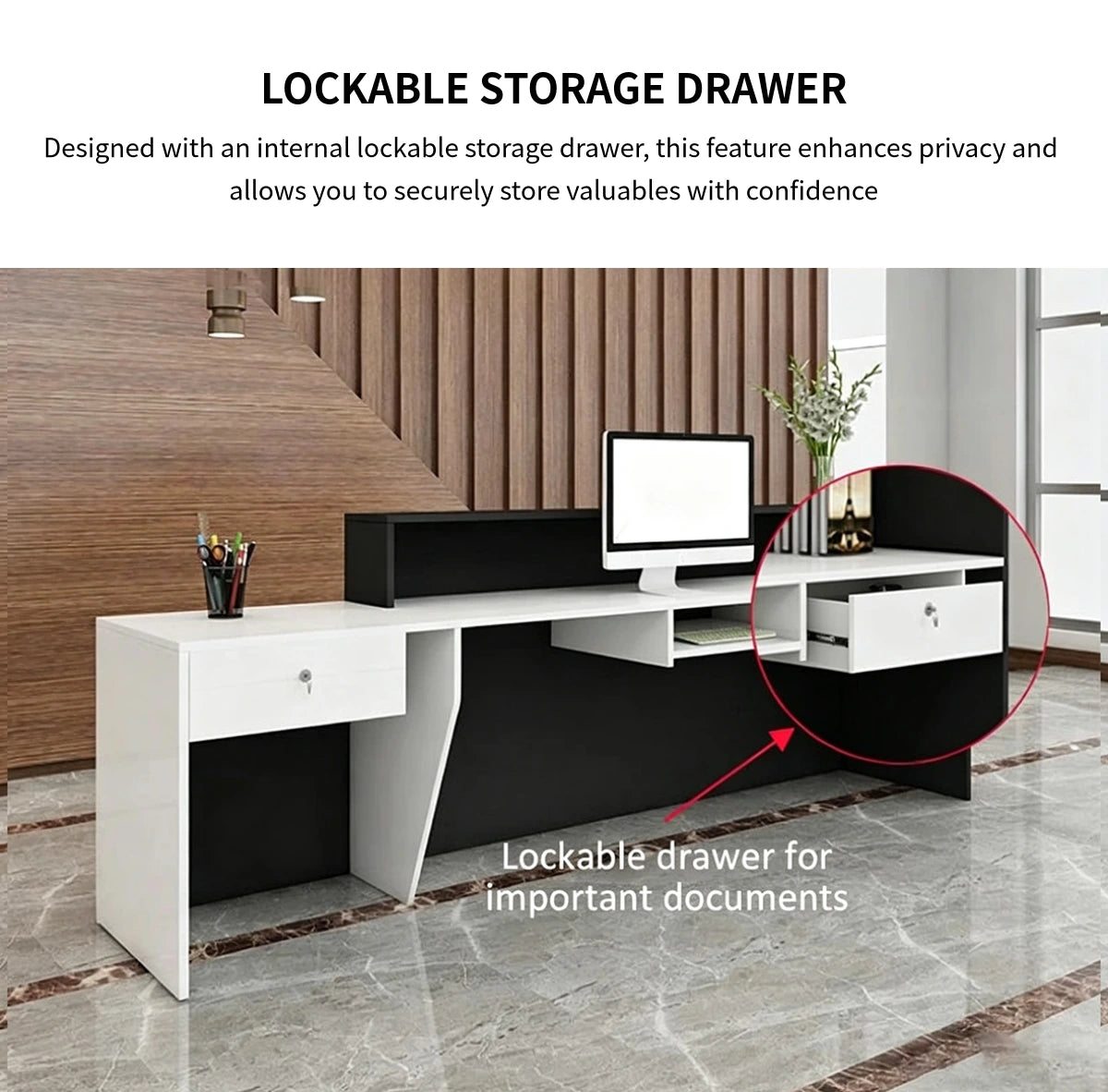Salon Reception Desk 71-118 in Wide with Dual-Tone, Keyboard Tray & Lockable for Salon — Detail image 7