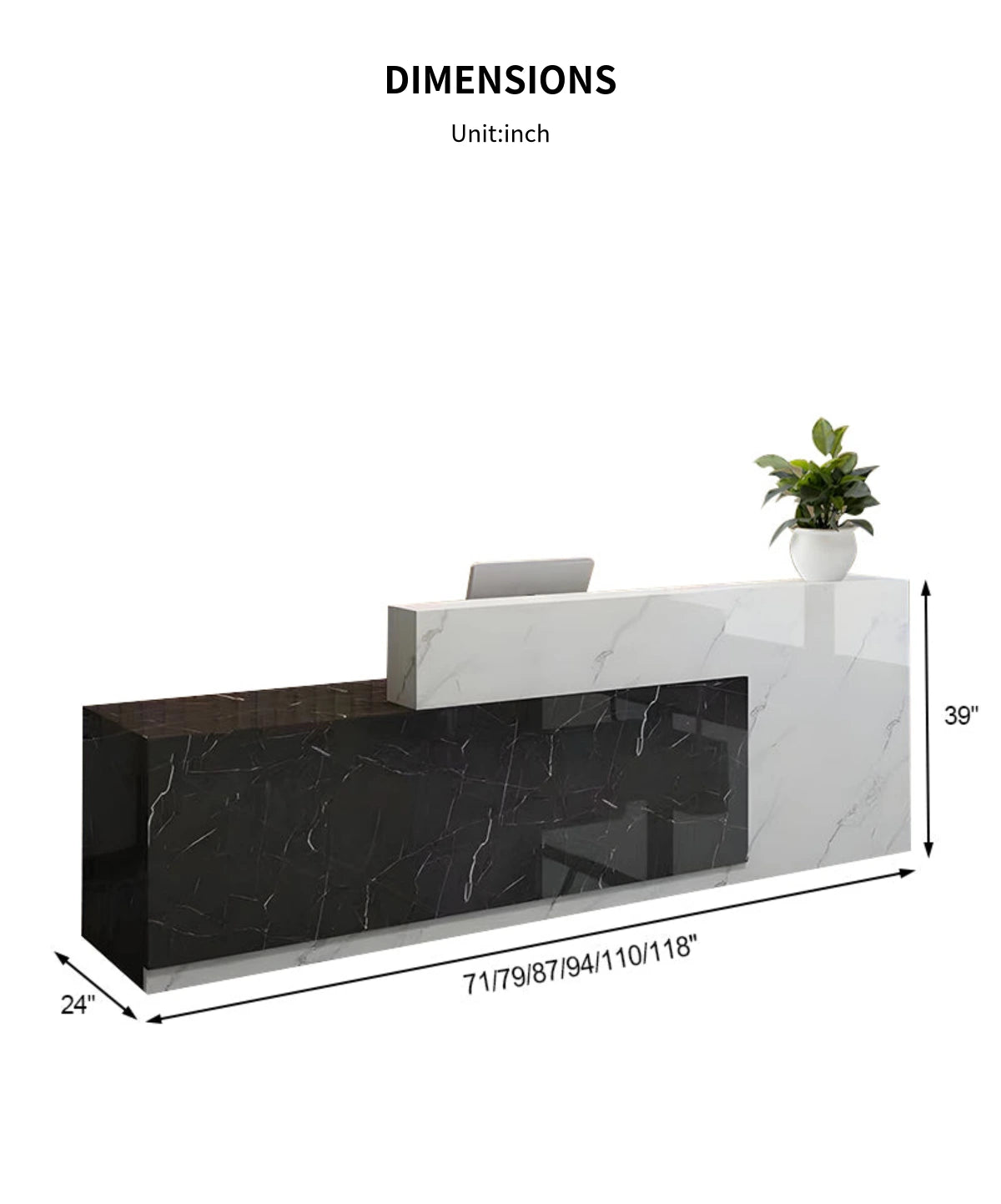 Salon Reception Desk 71-118 in Wide with Dual-Tone, Keyboard Tray & Lockable for Salon — Detail image 12