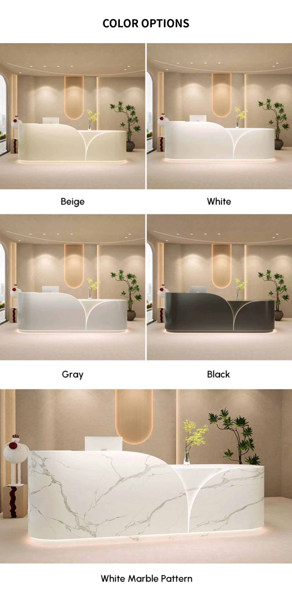 L-Shaped Reception Desk 55-157 in Wide with LED Lighting, Lockable & File Drawers — Detail image 11