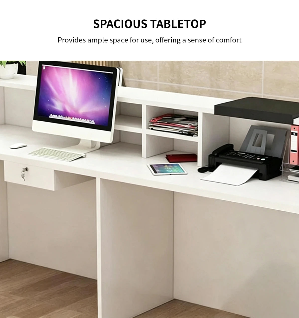 Modern Reception Desk 39-118 in Wide with Keyboard Tray & Lumbar Support for Office Lobby — Detail image 4