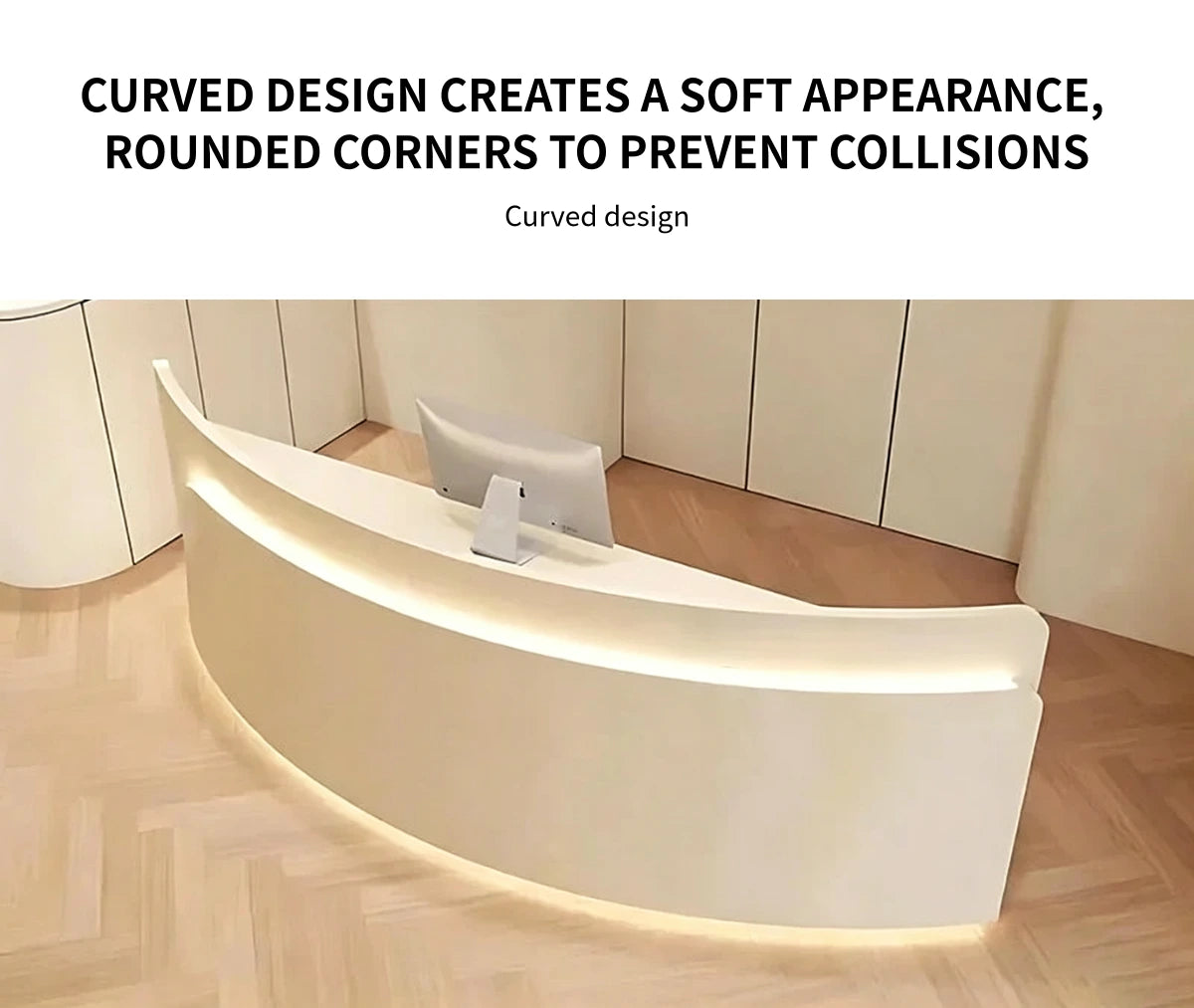 Curved Reception Desk with File Drawers, LED Lighting & Lockable for Retail — Detail image 3