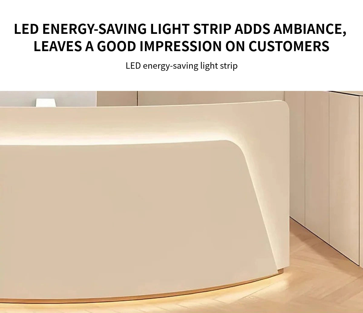 Curved Reception Desk with File Drawers, LED Lighting & Lockable for Retail — Detail image 4