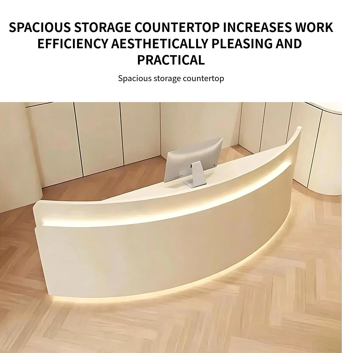 Curved Reception Desk with File Drawers, LED Lighting & Lockable for Retail — Detail image 5