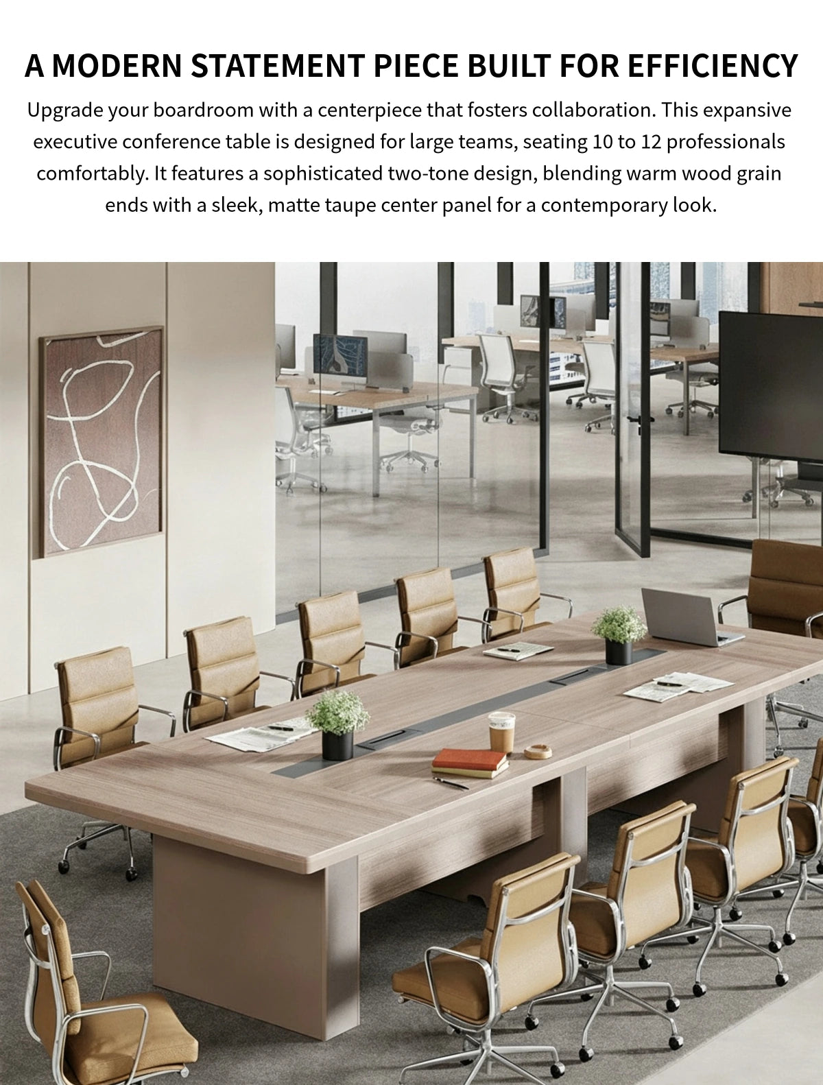 Rectangular Conference Table 142 in Wide (11.8 ft) with Cable Management & Dual-Tone — Detail image 1