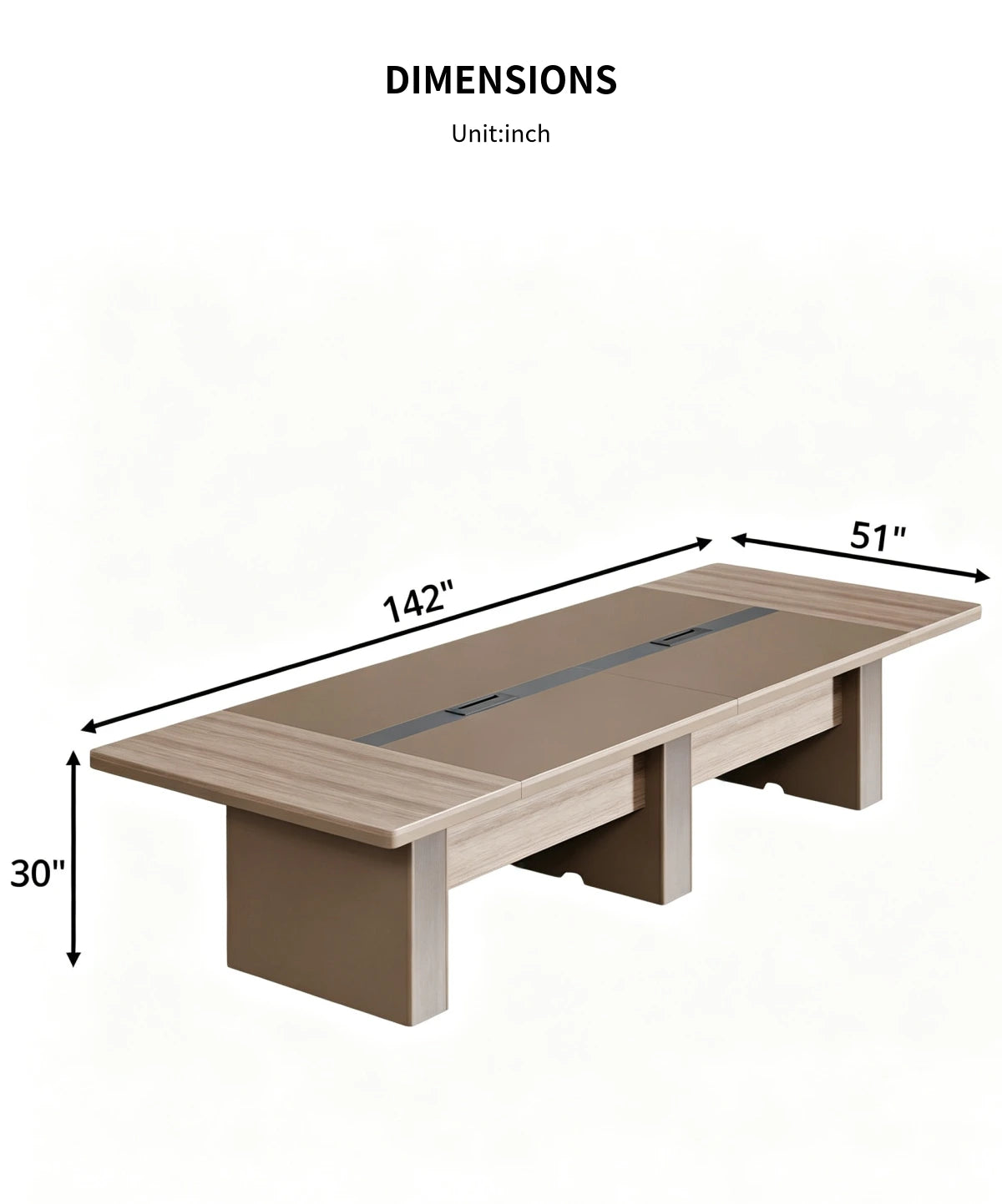 Rectangular Conference Table 142 in Wide (11.8 ft) with Cable Management & Dual-Tone — Detail image 8