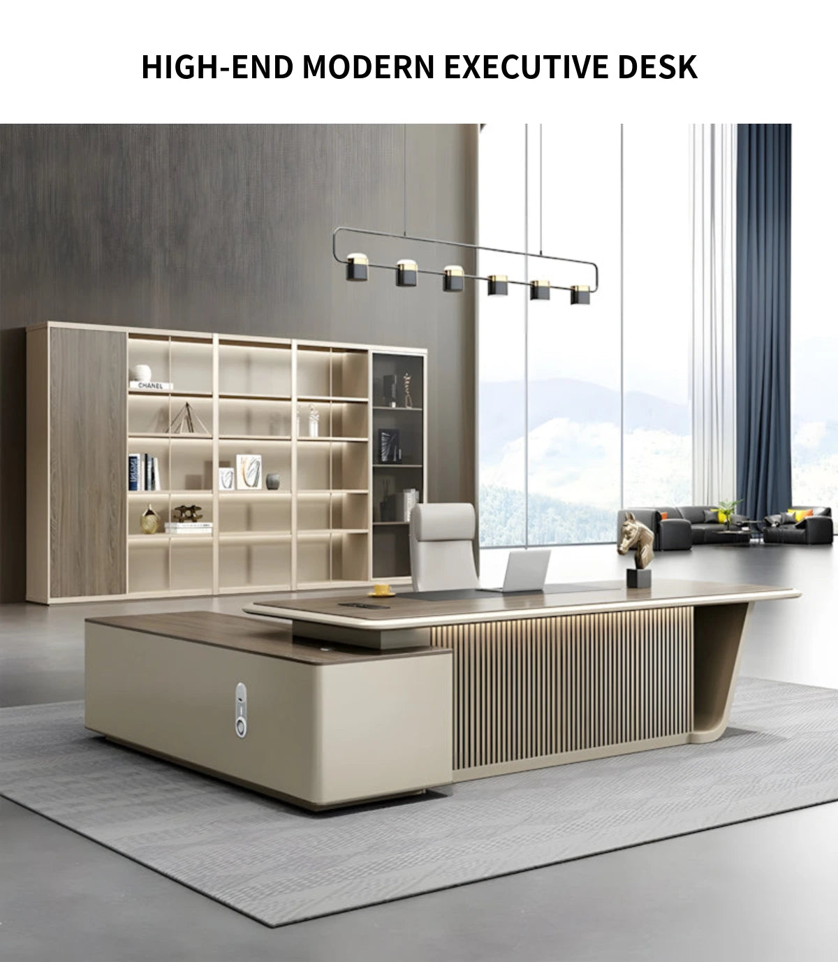 Modern Executive Desk with Boat-Shaped, Side Storage & Cable Management for Home Office — Detail image 2