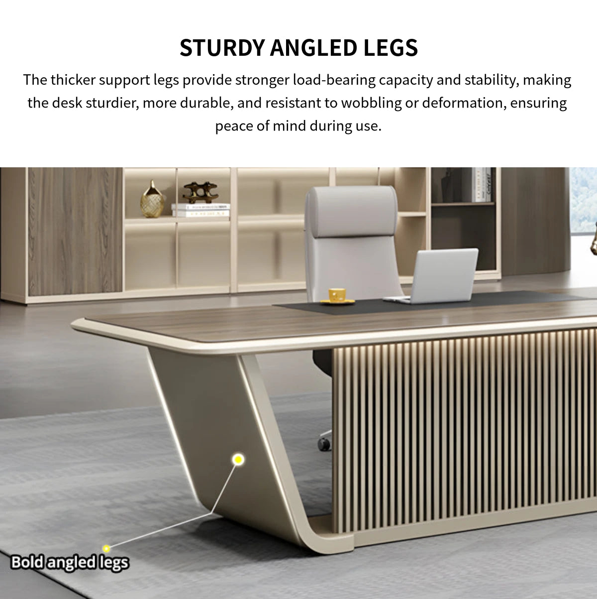 Modern Executive Desk with Boat-Shaped, Side Storage & Cable Management for Home Office — Detail image 5