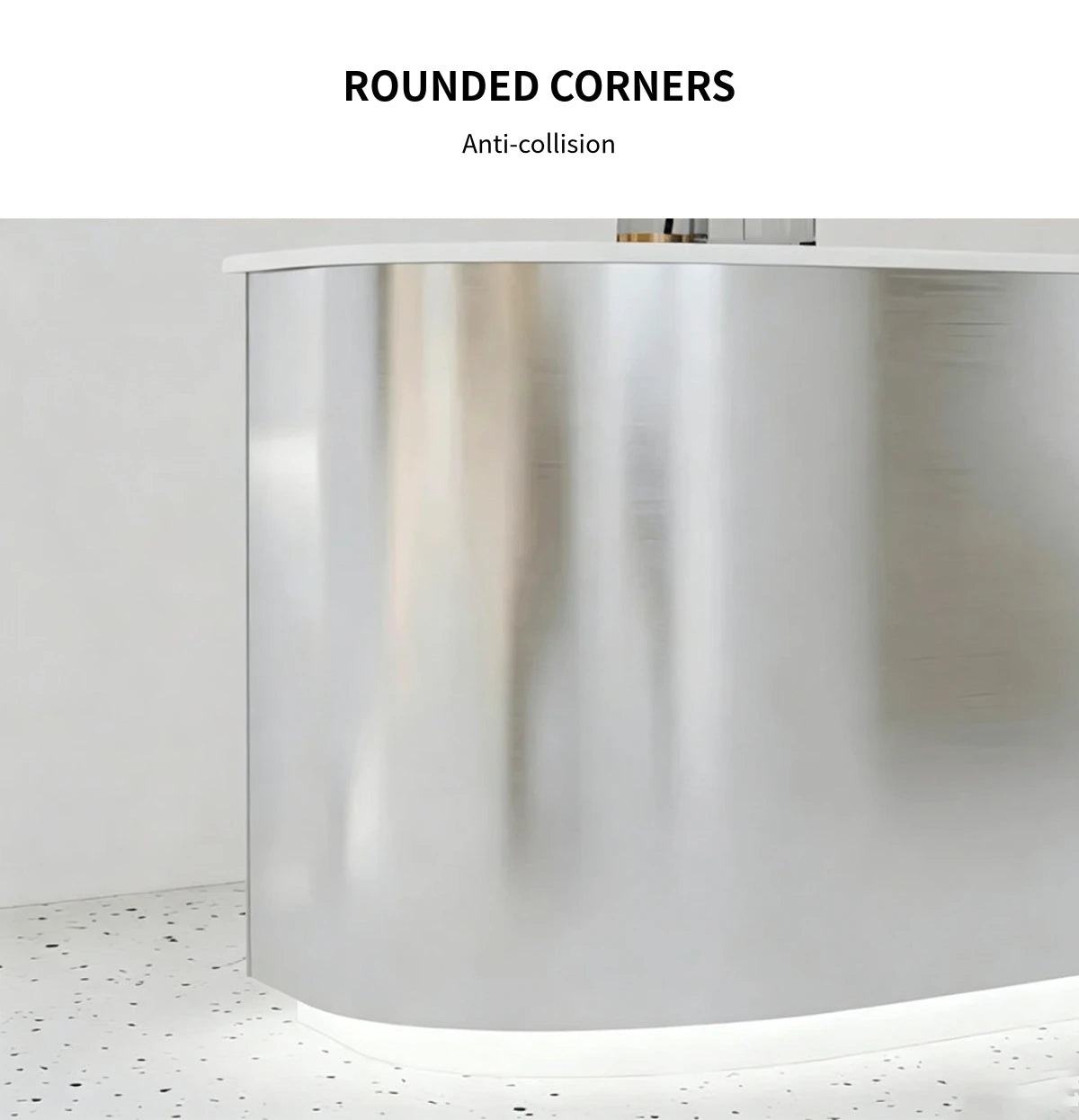 Curved Reception Desk 39-118 in Wide with Stainless Steel, LED Lighting & Lumbar Support — Detail image 4