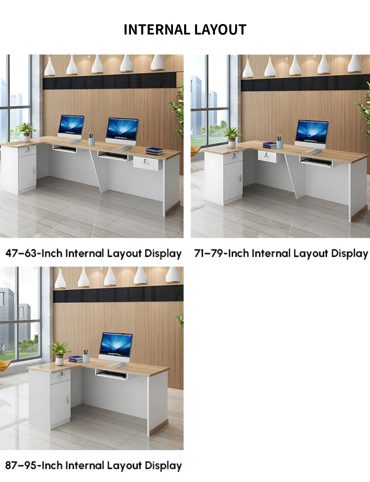 L-Shaped Reception Desk with Keyboard Tray & Lockable for Salon — Detail image 7