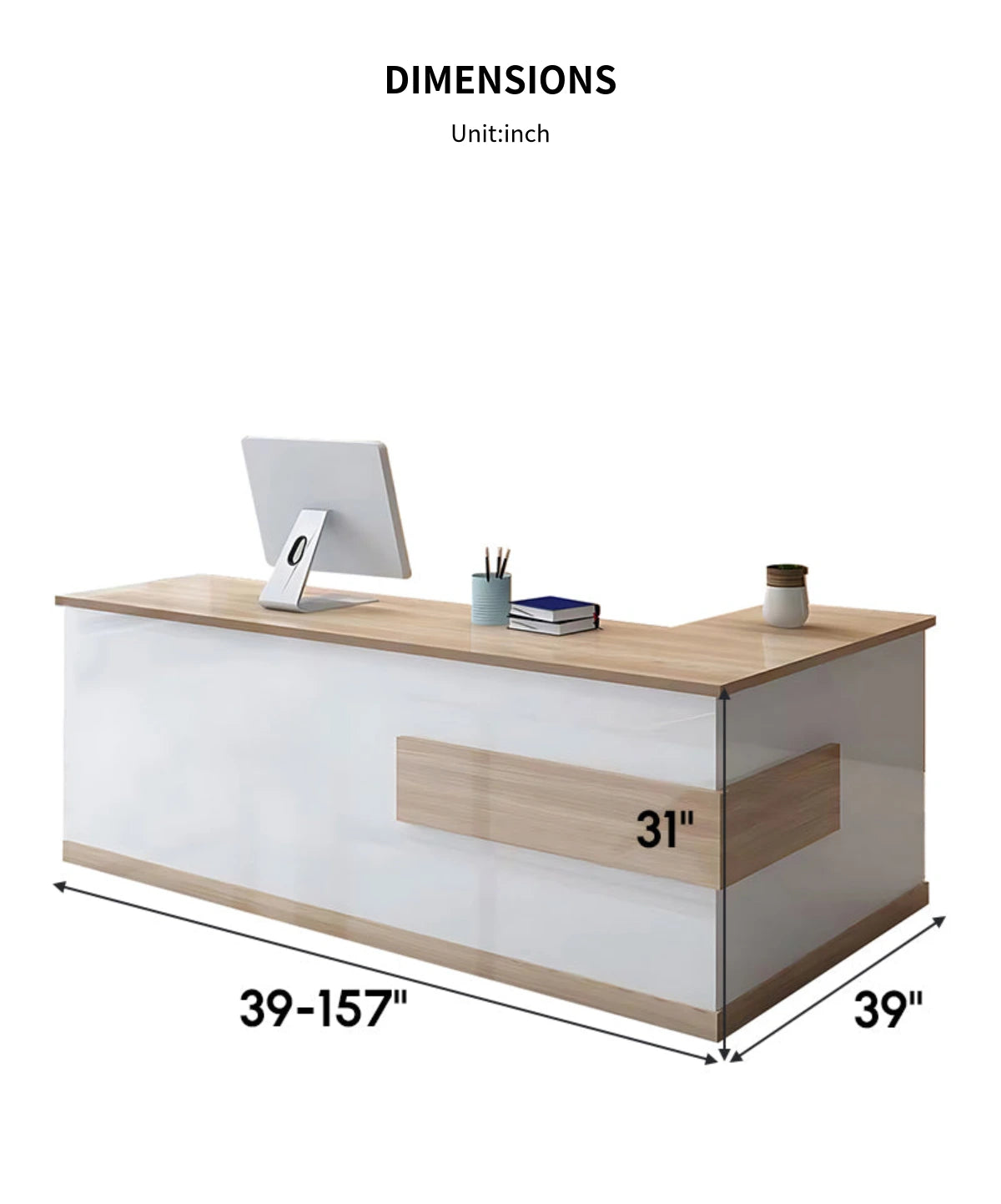 L-Shaped Reception Desk with Keyboard Tray & Lockable for Salon — Detail image 11