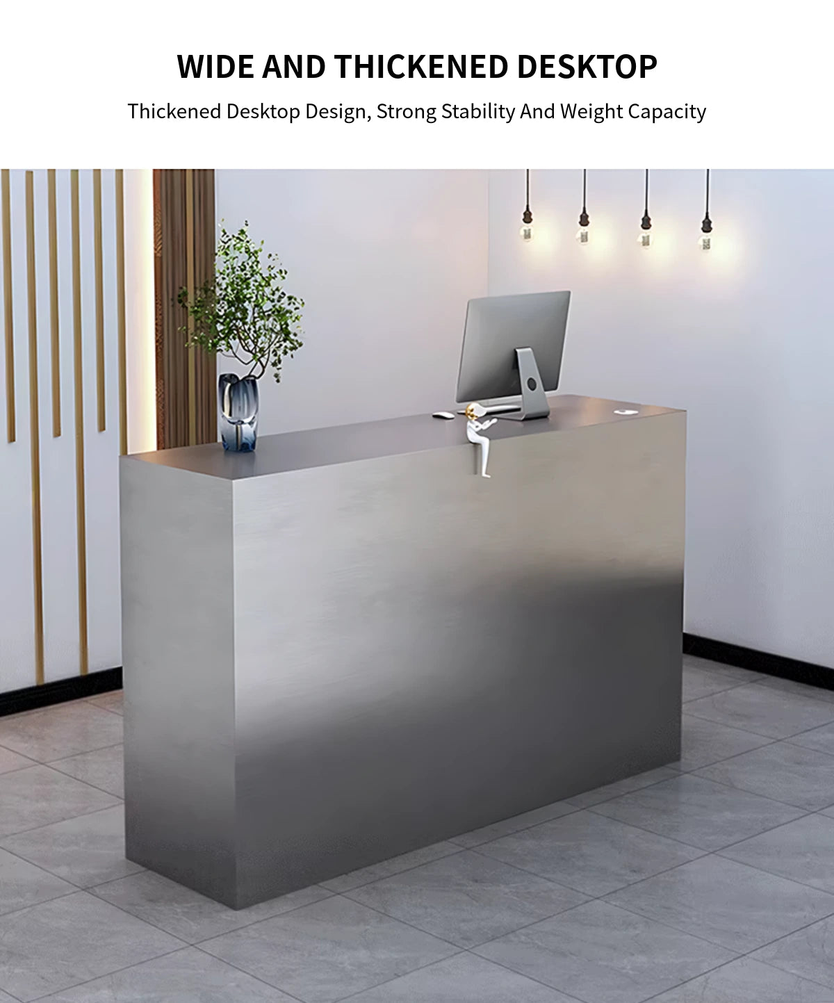 Salon Reception Desk 31-87 in Wide with Stainless Steel & Cable Management for Salon — Detail image 4