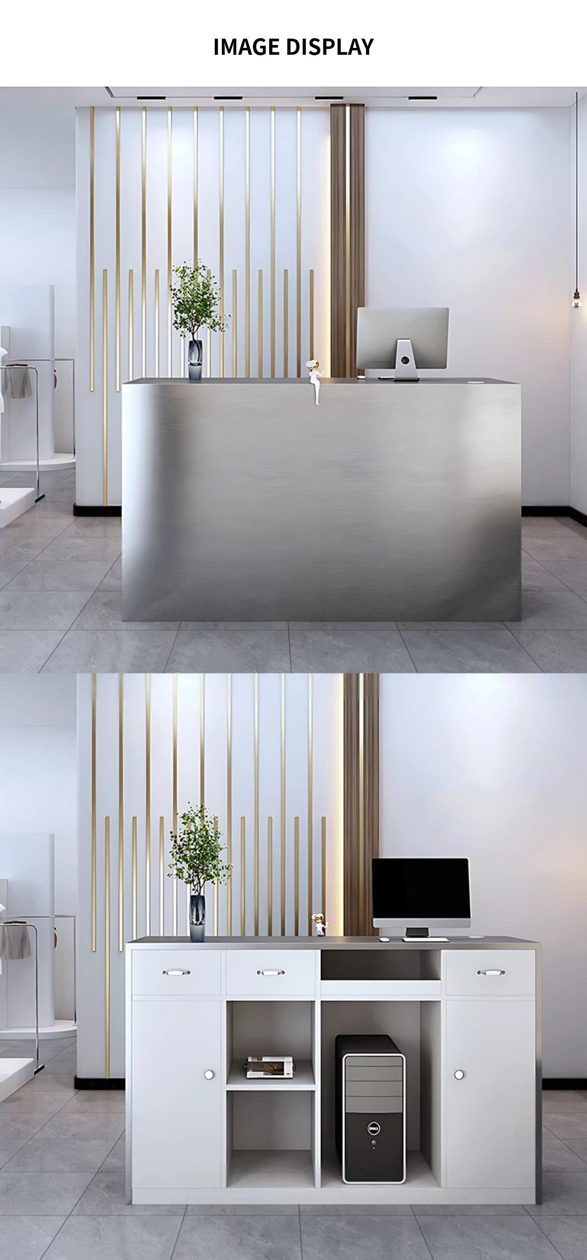 Salon Reception Desk 31-87 in Wide with Stainless Steel & Cable Management for Salon — Detail image 9