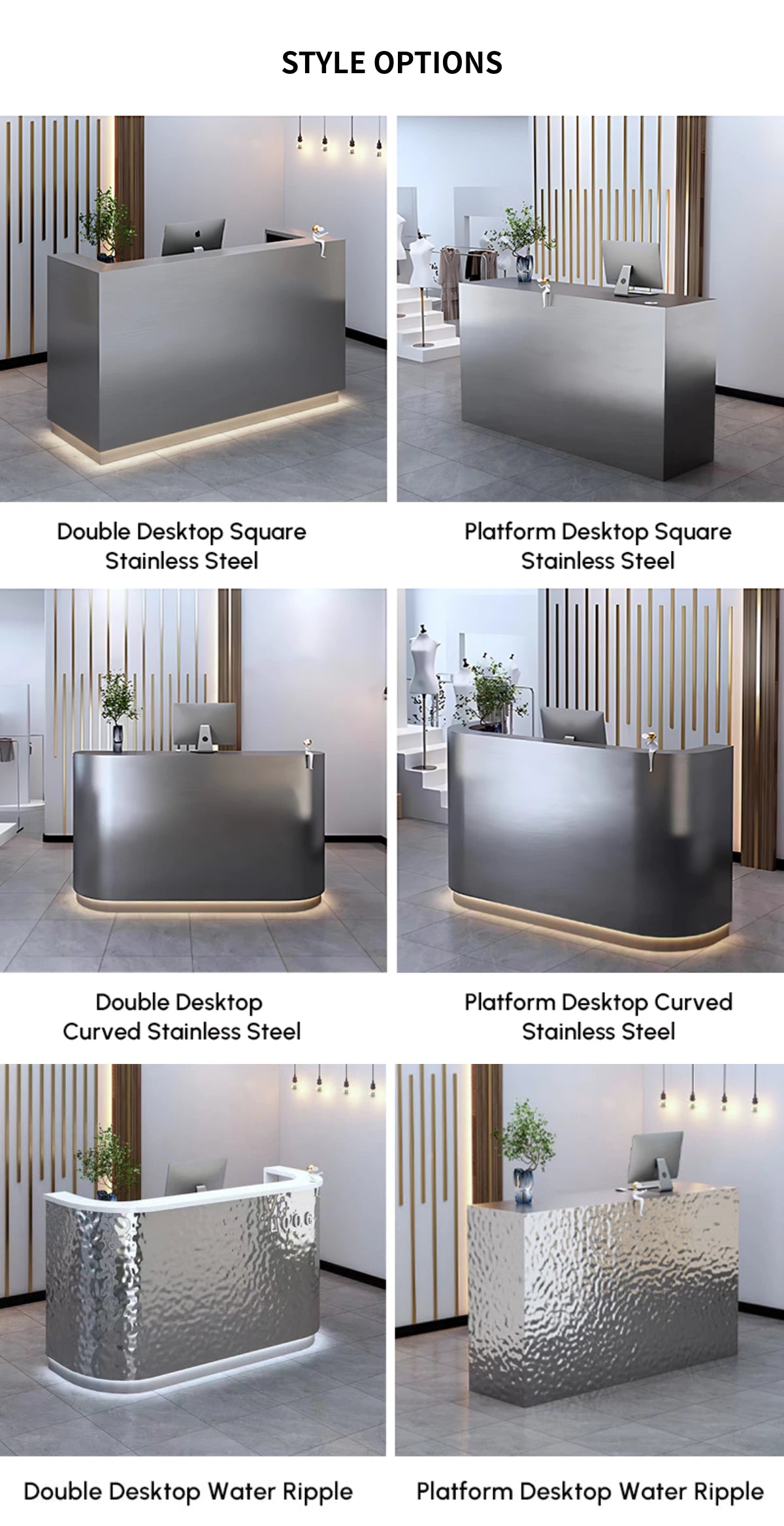 Salon Reception Desk 31-87 in Wide with Stainless Steel & Cable Management for Salon — Detail image 10