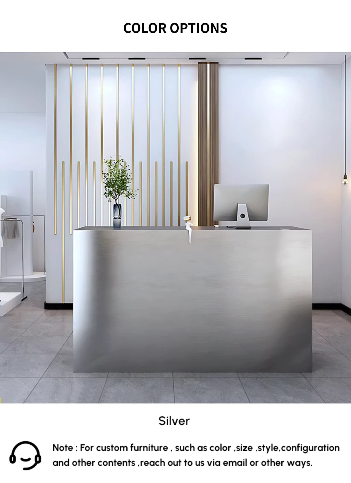 Salon Reception Desk 31-87 in Wide with Stainless Steel & Cable Management for Salon — Detail image 11